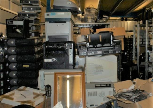 Computers, Monitors and Printers all getting ready for recycling.