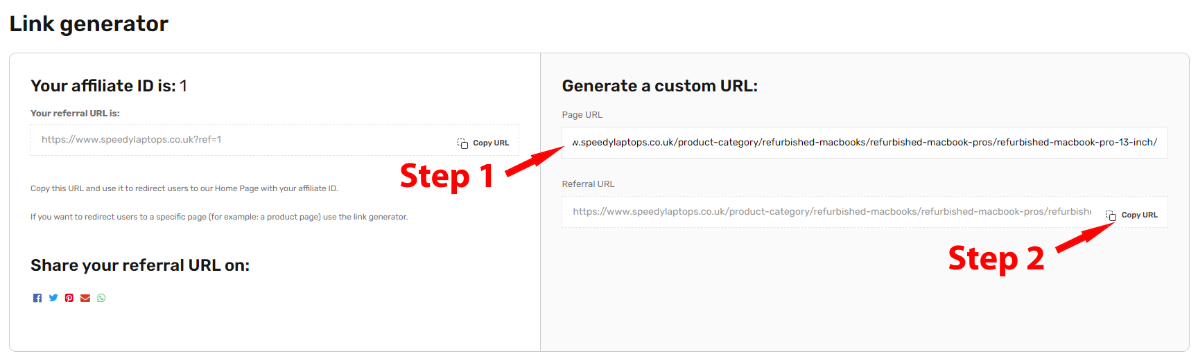 Maple affiliate link generator example